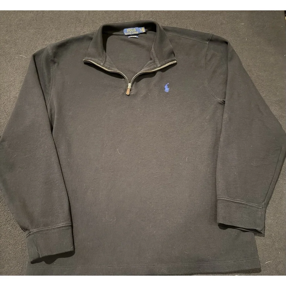Polo Ralph LaurenEstate Rib 1/4 Zip Black Pullover Sweater Blue Pony Mens XL